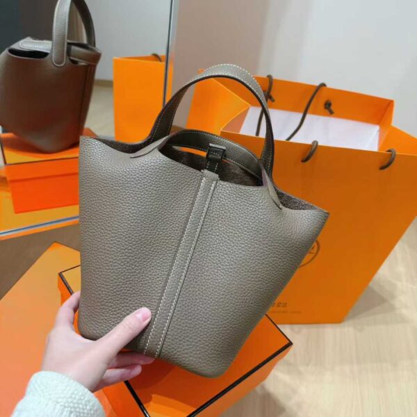 Joe Luxury Picotin Togo Leather CK18 Etoupe Grey Silver Hardware 18cm Full Handmade