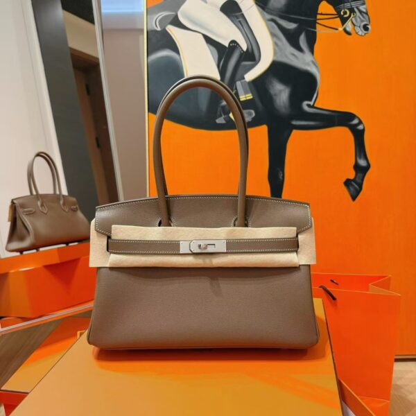 Joe Luxury Birkin Shoulder Evercolor Leather Etoupe Grey Silver Hardware 29cm Full Handmade