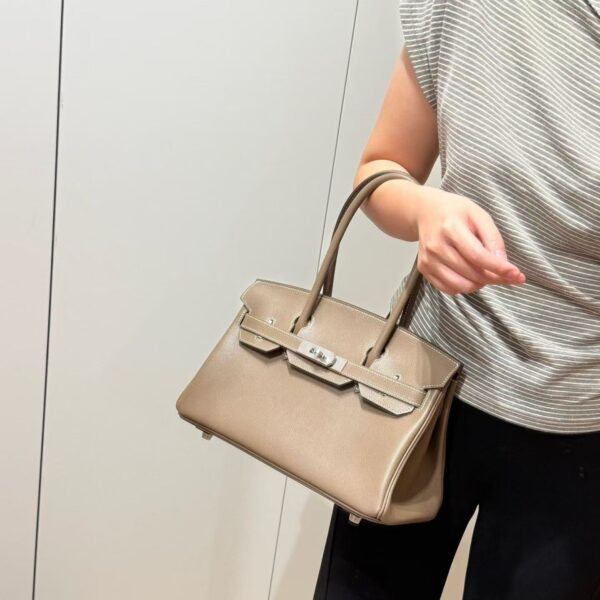 Joe Luxury Birkin Shoulder Evercolor Leather Etoupe Grey Silver Hardware 29cm Full Handmade