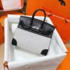 Joe Luxury Birkin Swift Leather & Canvas CK89 Black Silver Hardware 25cm Full Handmade