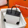 Joe Luxury Birkin Swift Leather & Canvas CK89 Black Silver Hardware 25cm Full Handmade