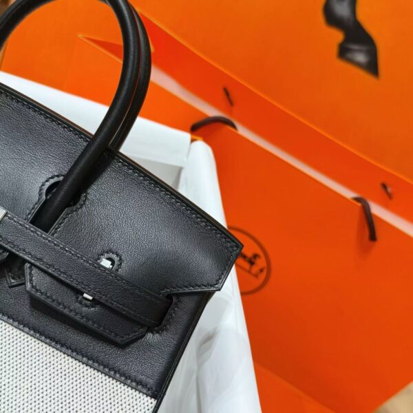Joe Luxury Birkin Swift Leather & Canvas CK89 Black Silver Hardware 25cm Full Handmade