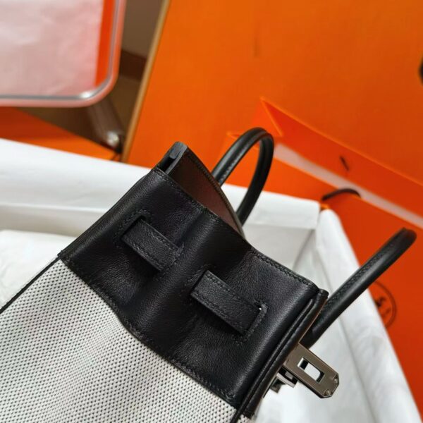 Joe Luxury Birkin Swift Leather & Canvas CK89 Black Silver Hardware 25cm Full Handmade