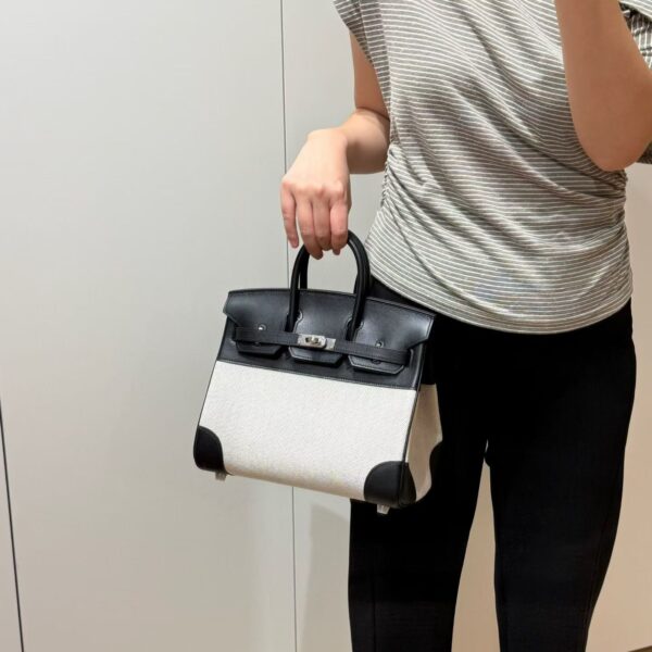 Joe Luxury Birkin Swift Leather & Canvas CK89 Black Silver Hardware 25cm Full Handmade