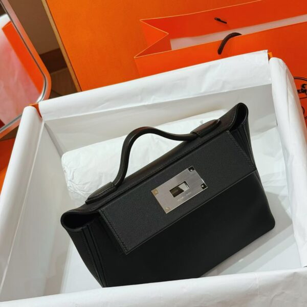 Joe Luxury Mini Kelly 2424 Swift Leather Black Silver Hardware 21cm Full Handmade