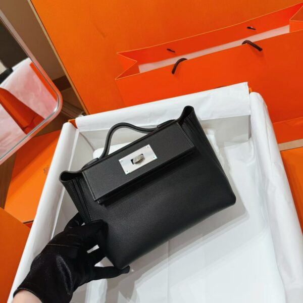 Joe Luxury Mini Kelly 2424 Swift Leather Black Silver Hardware 21cm Full Handmade