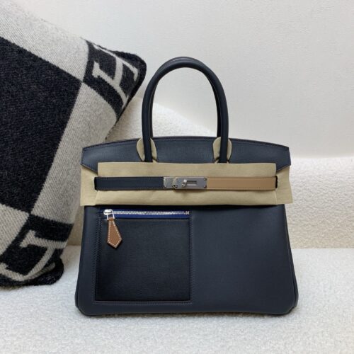 Birkin 30cm Colormatic Silver Buckle Swift 2Z Midnight Blue Top Quality Handmade In Stock