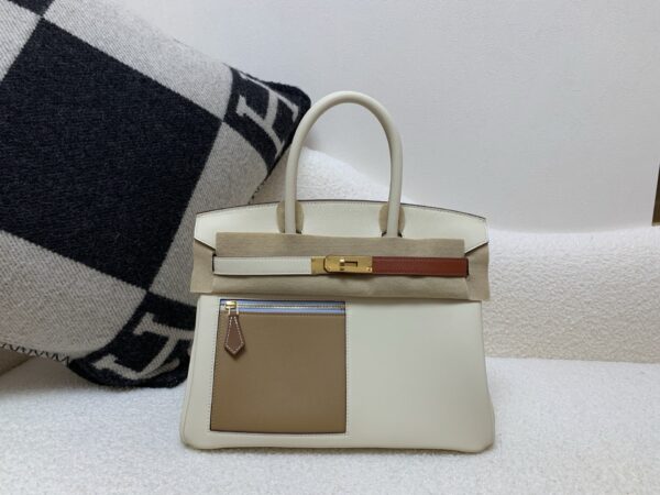 Birkin 30cm Colormatic Gold Buckle Swift i2 Nata 0M Chai 6C 9R X9 CK37 Golden T0 Top Quality Handmade