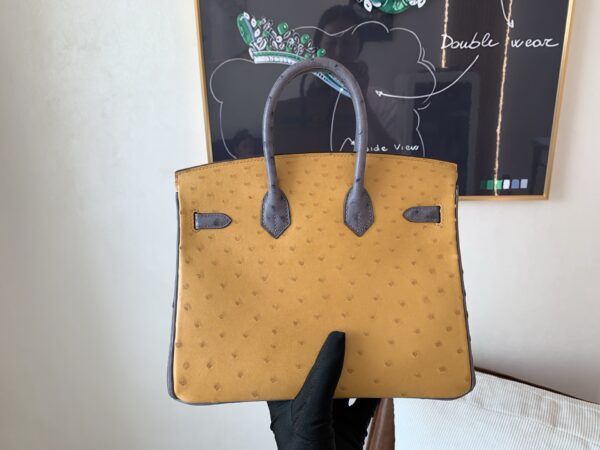 Full Handmade Top Quality Birkin 25CM CK37 8F Etain Gold Hardware Ostrich Leather