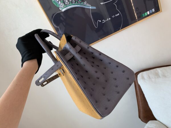 Full Handmade Top Quality Birkin 25CM CK37 8F Etain Gold Hardware Ostrich Leather