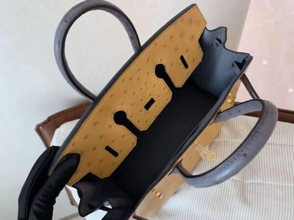 Full Handmade Top Quality Birkin 25CM CK37 8F Etain Gold Hardware Ostrich Leather