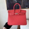 Top Handmade Birkin 25CM Ostrich Leather A5 Bougainvller Silver Hardware