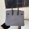 Full Handmade Birkin 25CM Ostrich Leather 8F Etain 89 Nior Silver Hardware