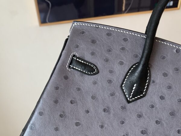 Full Handmade Birkin 25CM Ostrich Leather 8F Etain 89 Nior Silver Hardware