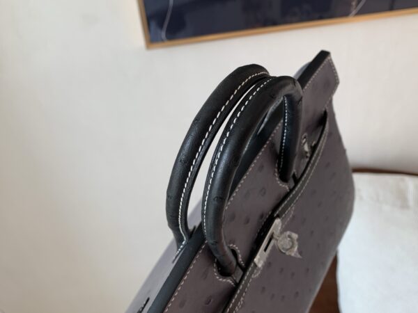 Full Handmade Birkin 25CM Ostrich Leather 8F Etain 89 Nior Silver Hardware