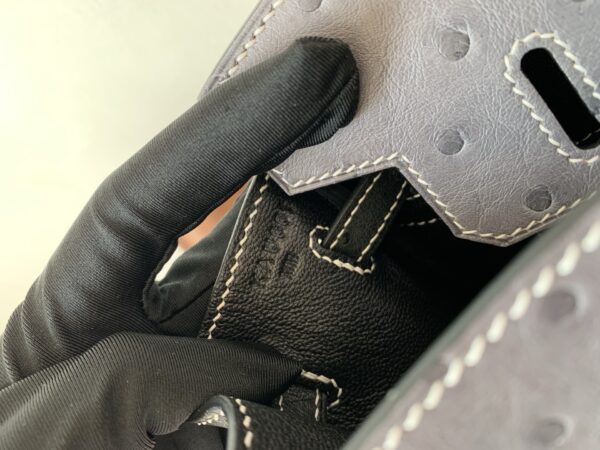 Full Handmade Birkin 25CM Ostrich Leather 8F Etain 89 Nior Silver Hardware