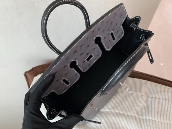 Full Handmade Birkin 25CM Ostrich Leather 8F Etain 89 Nior Silver Hardware