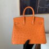 Birkin 25CM Full Handmade 93 Orange Ostrich Leather Silver Hardware