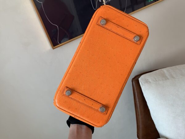 Birkin 25CM Full Handmade 93 Orange Ostrich Leather Silver Hardware