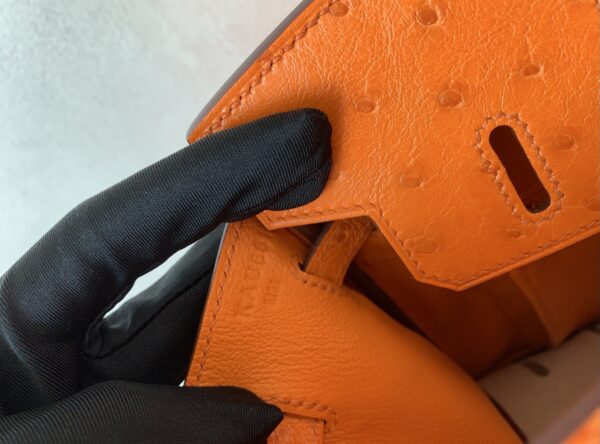 Birkin 25CM Full Handmade 93 Orange Ostrich Leather Silver Hardware
