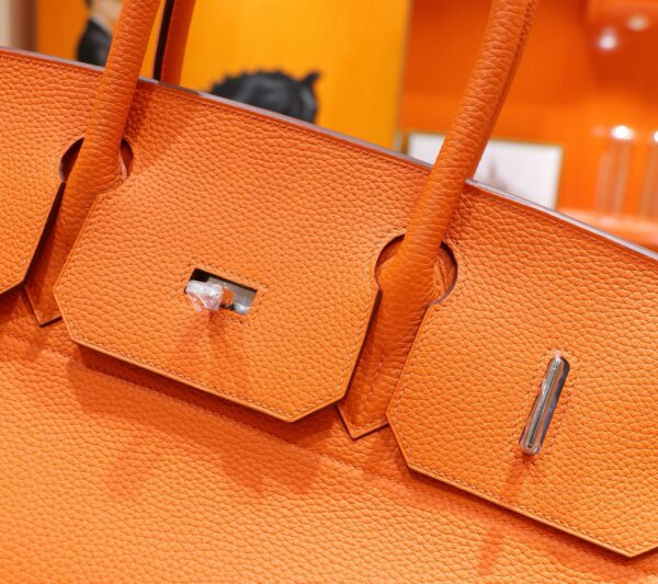 Joe Luxury Birkin Togo Leather Bright Orange Silver Hardware 42cm Full Handmade
