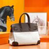 Joe Luxury Birkin Canvas & Swift Leather Ebony Color Silver Hardware 30cm Full Handmade