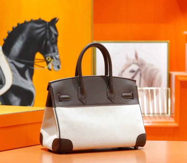 Joe Luxury Birkin Canvas & Swift Leather Ebony Color Silver Hardware 30cm Full Handmade