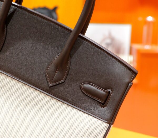 Joe Luxury Birkin Canvas & Swift Leather Ebony Color Silver Hardware 30cm Full Handmade