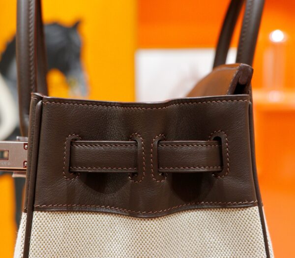 Joe Luxury Birkin Canvas & Swift Leather Ebony Color Silver Hardware 30cm Full Handmade
