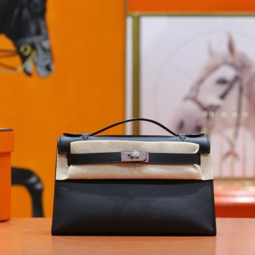 wsxc1764761835364_0 Joe Luxury Mini Kelly Pochette Epsom Leather CK89 Black Silver Hardware 22cm Full Handmade