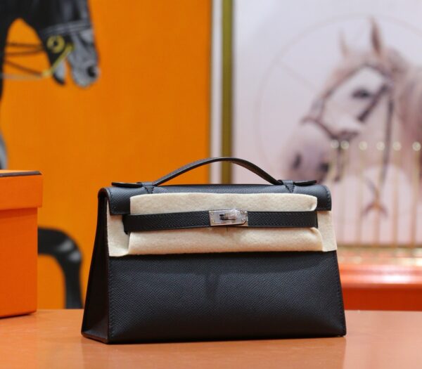 wsxc1764761835364_1 Joe Luxury Mini Kelly Pochette Epsom Leather CK89 Black Silver Hardware 22cm Full Handmade