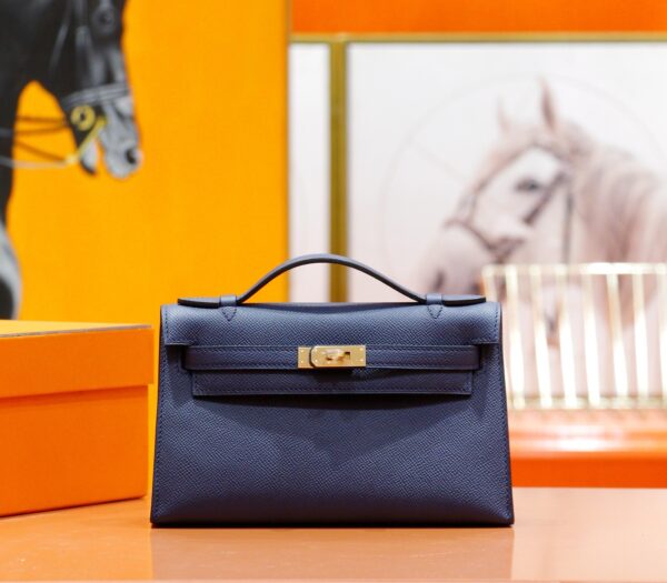 Joe Luxury Mini Kelly Pochette Epsom Leather Gem Blue Gold Hardware 22cm Full Handmade