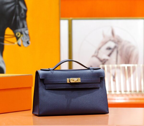 Joe Luxury Mini Kelly Pochette Epsom Leather Gem Blue Gold Hardware 22cm Full Handmade