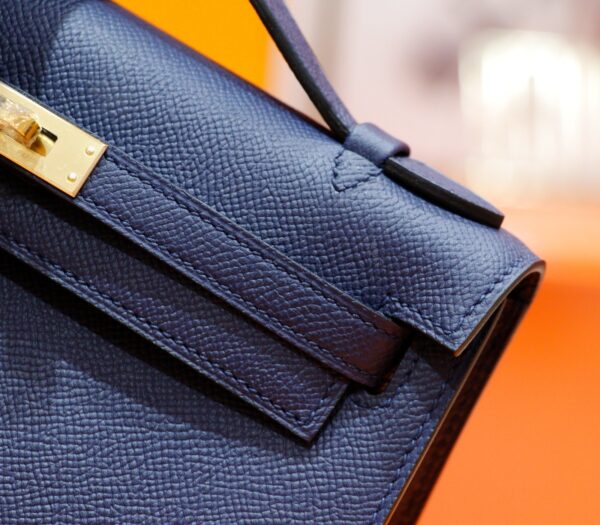 Joe Luxury Mini Kelly Pochette Epsom Leather Gem Blue Gold Hardware 22cm Full Handmade