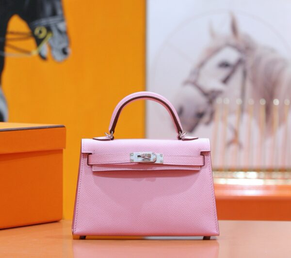 Joe Luxury Mini Kelly Epsom Leather Purple Pink Silver Hardware 19cm Full Handmade