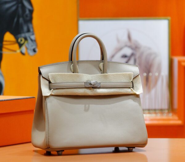 Joe Luxury Birkin Swift Leather Turtledove Grey Silver Hardware 25cm Full Handmade