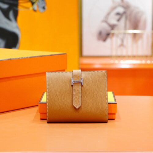 Joe Luxury Beran Short Wallet Epsom Leather Gold Brown Silver Hardware 10.5cm Full Handmade