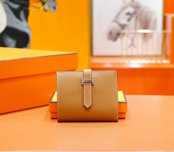 Joe Luxury Beran Short Wallet Epsom Leather Gold Brown Silver Hardware 10.5cm Full Handmade