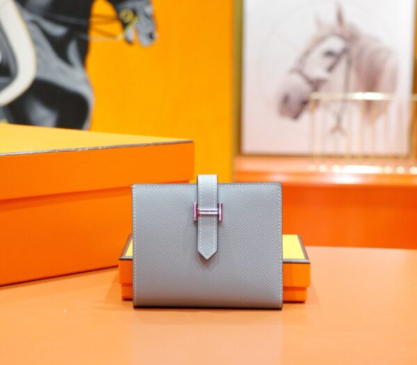 Joe Luxury Beran Short Wallet Epsom Leather Linen Blue Silver Hardware 10.5cm Full Handmade