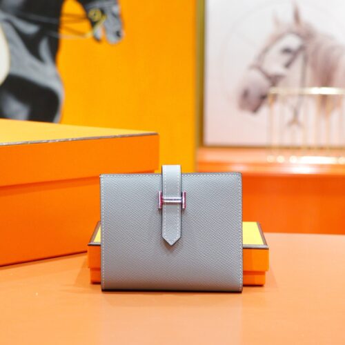 Joe Luxury Beran Short Wallet Epsom Leather Linen Blue Silver Hardware 10.5cm Full Handmade