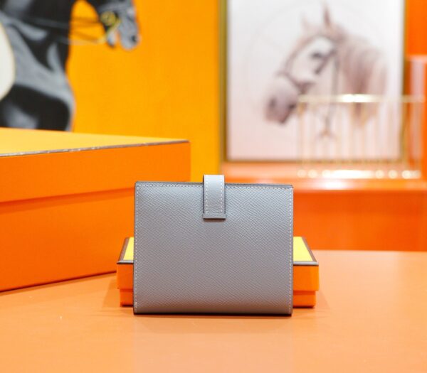 Joe Luxury Beran Short Wallet Epsom Leather Linen Blue Silver Hardware 10.5cm Full Handmade