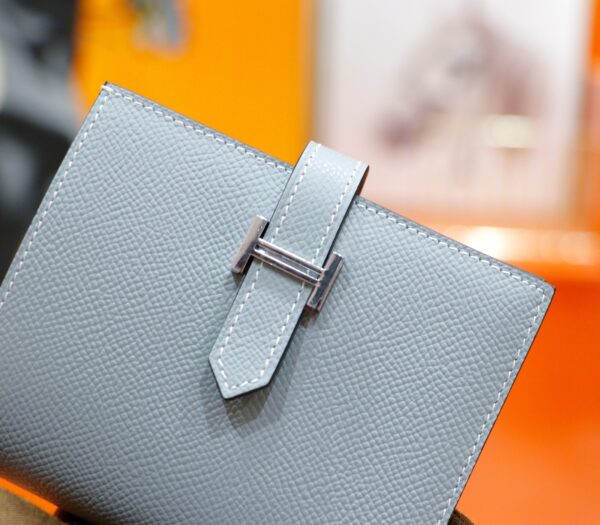 Joe Luxury Beran Short Wallet Epsom Leather Linen Blue Silver Hardware 10.5cm Full Handmade
