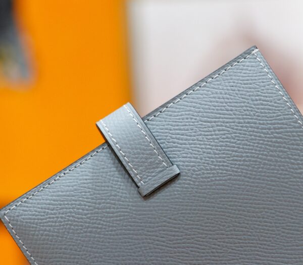 Joe Luxury Beran Short Wallet Epsom Leather Linen Blue Silver Hardware 10.5cm Full Handmade