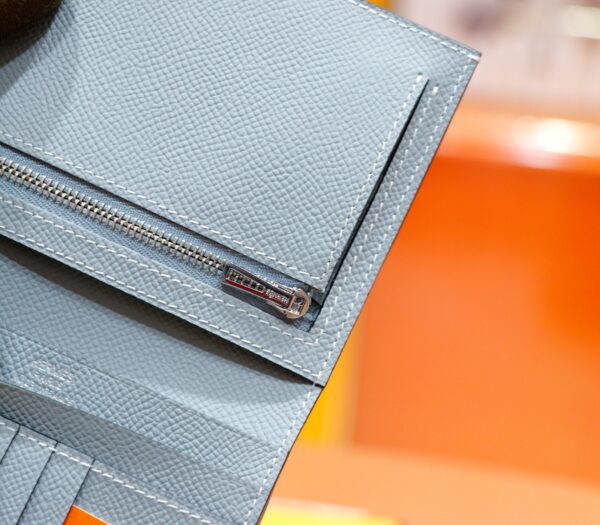 Joe Luxury Beran Short Wallet Epsom Leather Linen Blue Silver Hardware 10.5cm Full Handmade