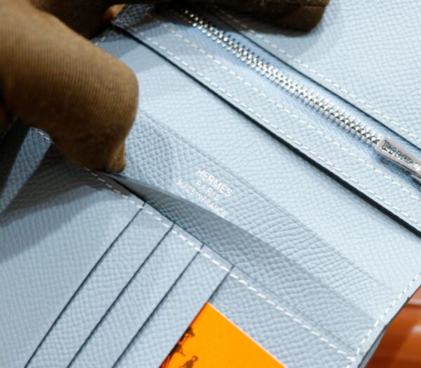 Joe Luxury Beran Short Wallet Epsom Leather Linen Blue Silver Hardware 10.5cm Full Handmade
