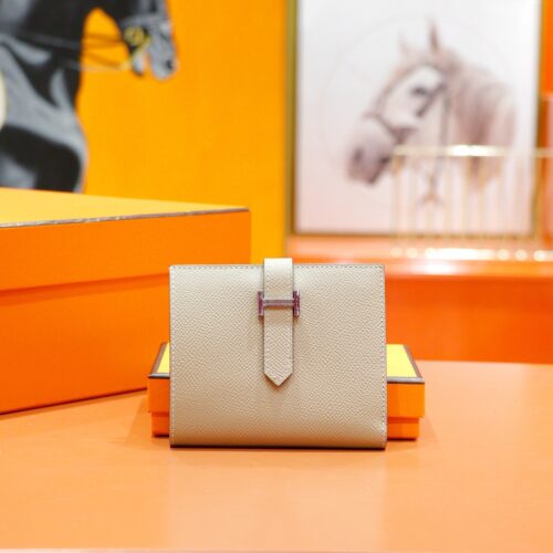 Joe Luxury Beran Short Wallet Epsom Leather Turtledove Khaki Silver Hardware 10.5cm Full Handmade