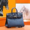 Joe Luxury Birkin Togo & Shiny Alligator Crocodile Gem Blue Silver Hardware 25cm Full Handmade