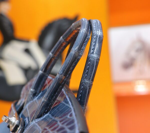 Joe Luxury Birkin Togo & Shiny Alligator Crocodile Gem Blue Silver Hardware 25cm Full Handmade
