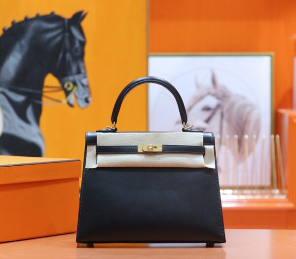Joe Luxury Kelly Shiny Box Leather CK89 Black Gold Hardware 25cm Full Handmade