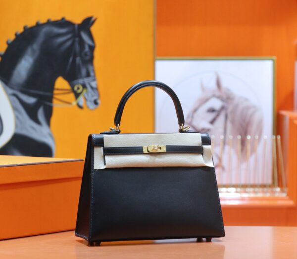 Joe Luxury Kelly Shiny Box Leather CK89 Black Gold Hardware 25cm Full Handmade